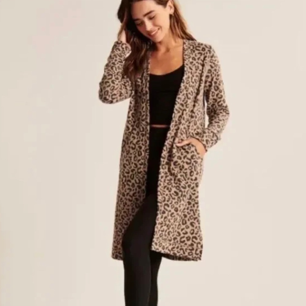 Abercrombie & Fitch Soft A&F Leopard Ribbed Duster Cardigan Size S